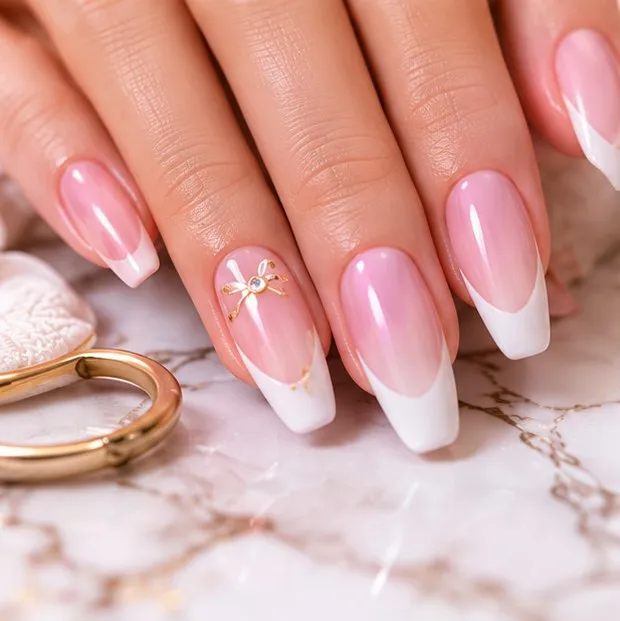 Pink and white French manicure