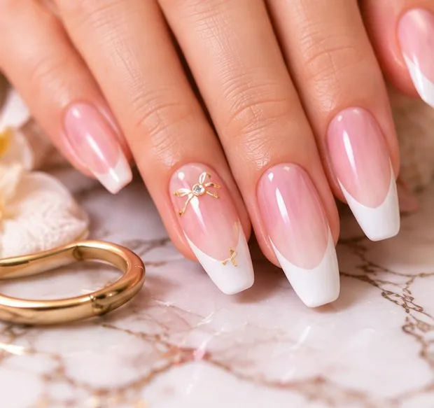 Almond French tip acrylic nails