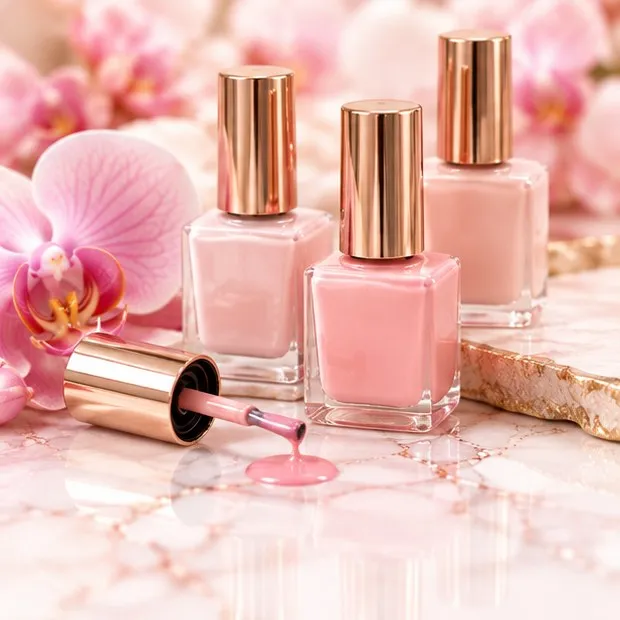Pastel pink nail polish bottles